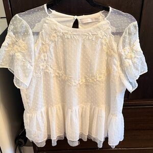 Zara Cream Lace Blouse with Floral Details